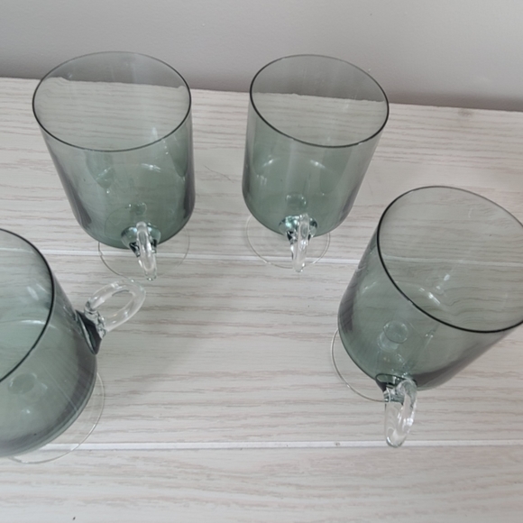 Vintage Hand Blown Smokey Glasses Footed Applied Handles - Picture 7 of 11